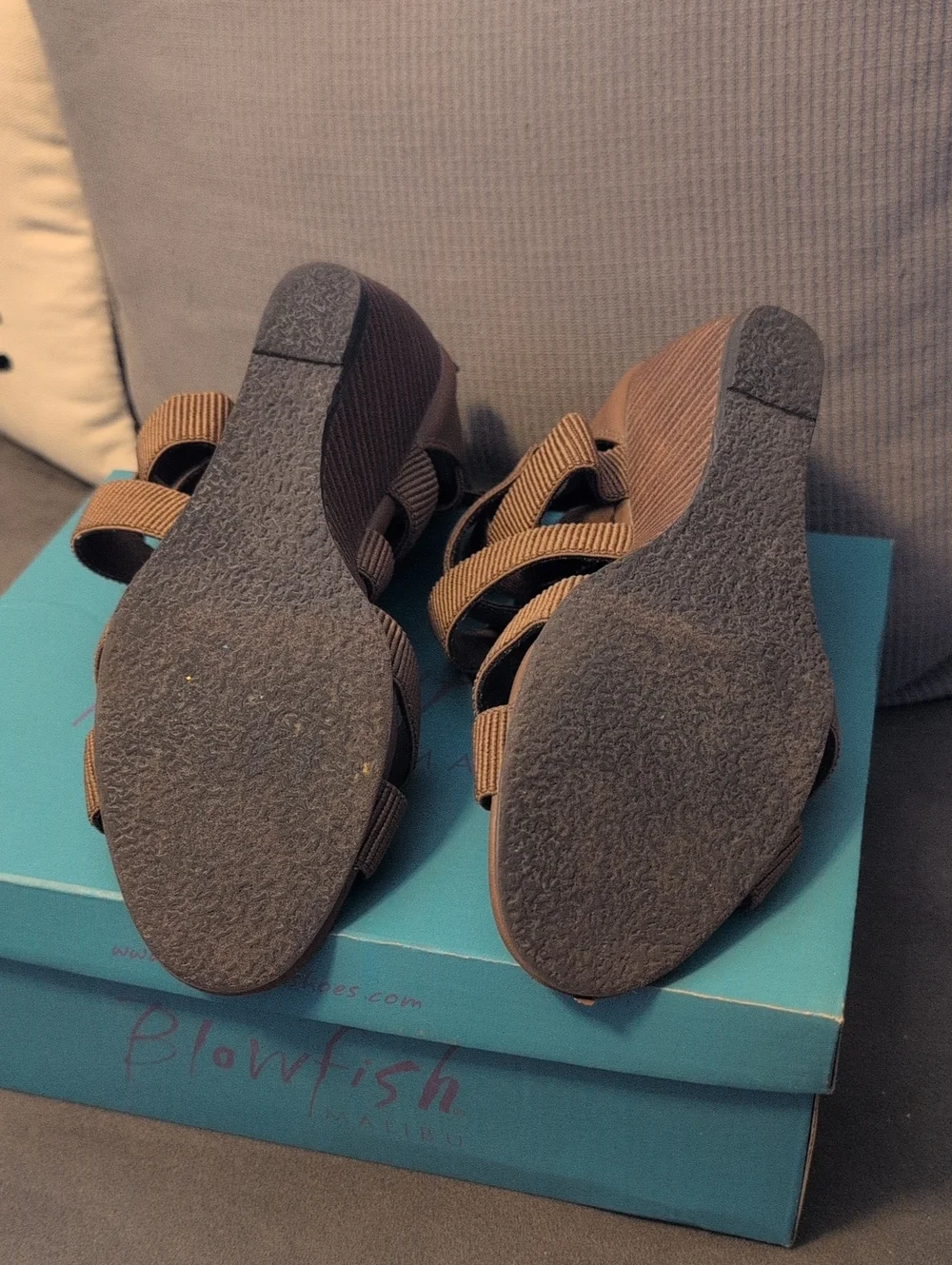 Blowfish Brown Nylon Crisscross Wedge Sandals Women's Size 9